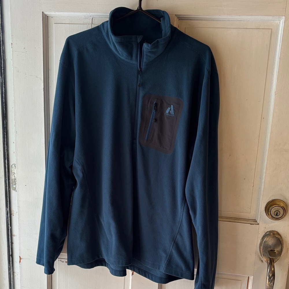 Gray and Teal Quarter-Zip Pullover